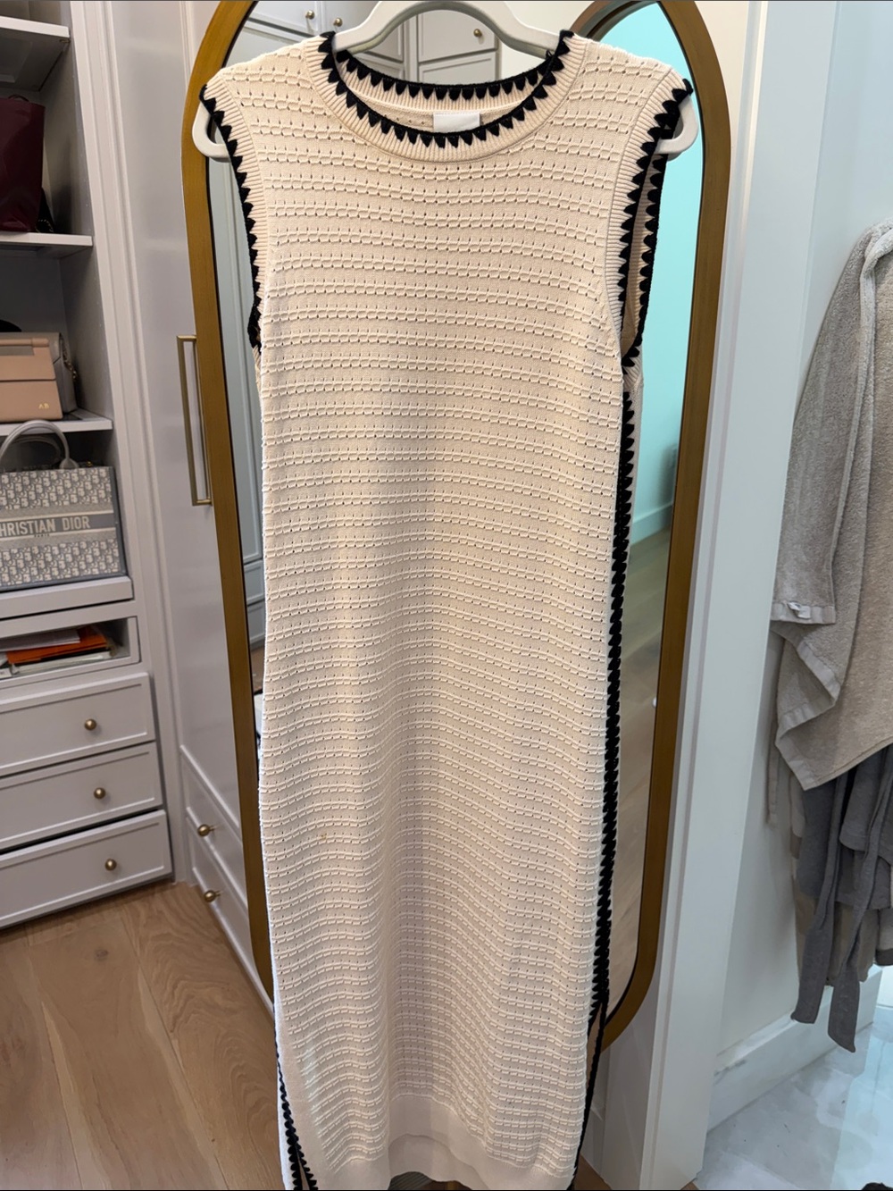 Varley Cream Sleeveless Knit Maxi Dress with Black Trim
